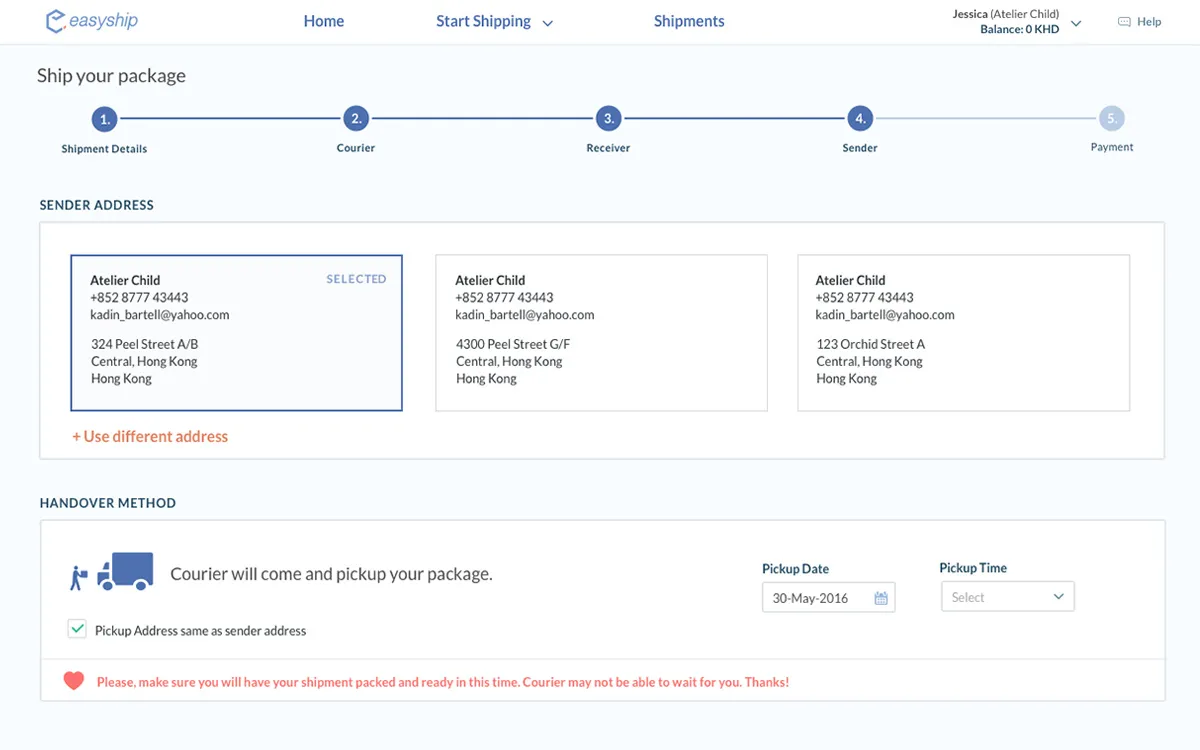 Easyship Screen